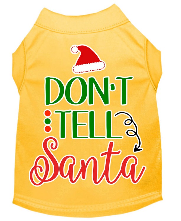 Don't Tell Santa Screen Print Dog Shirt Yellow XL